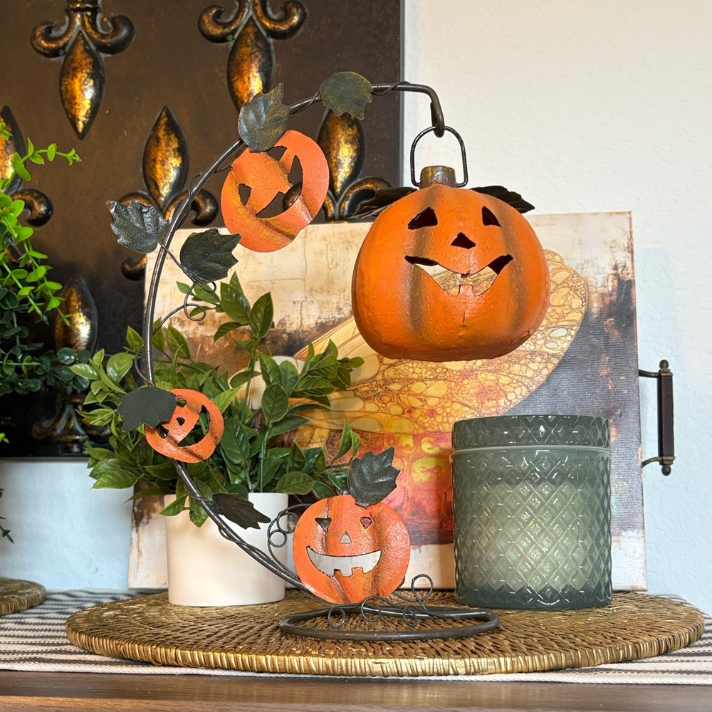 💎RARE💎Vintage Pottery Barn Metal Hanging Jack-o-Lantern Candleholder